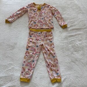 Mud Pie Rainbow Sun Cloud Pajamas‎ Long Sleeve Henley Top Pants Set